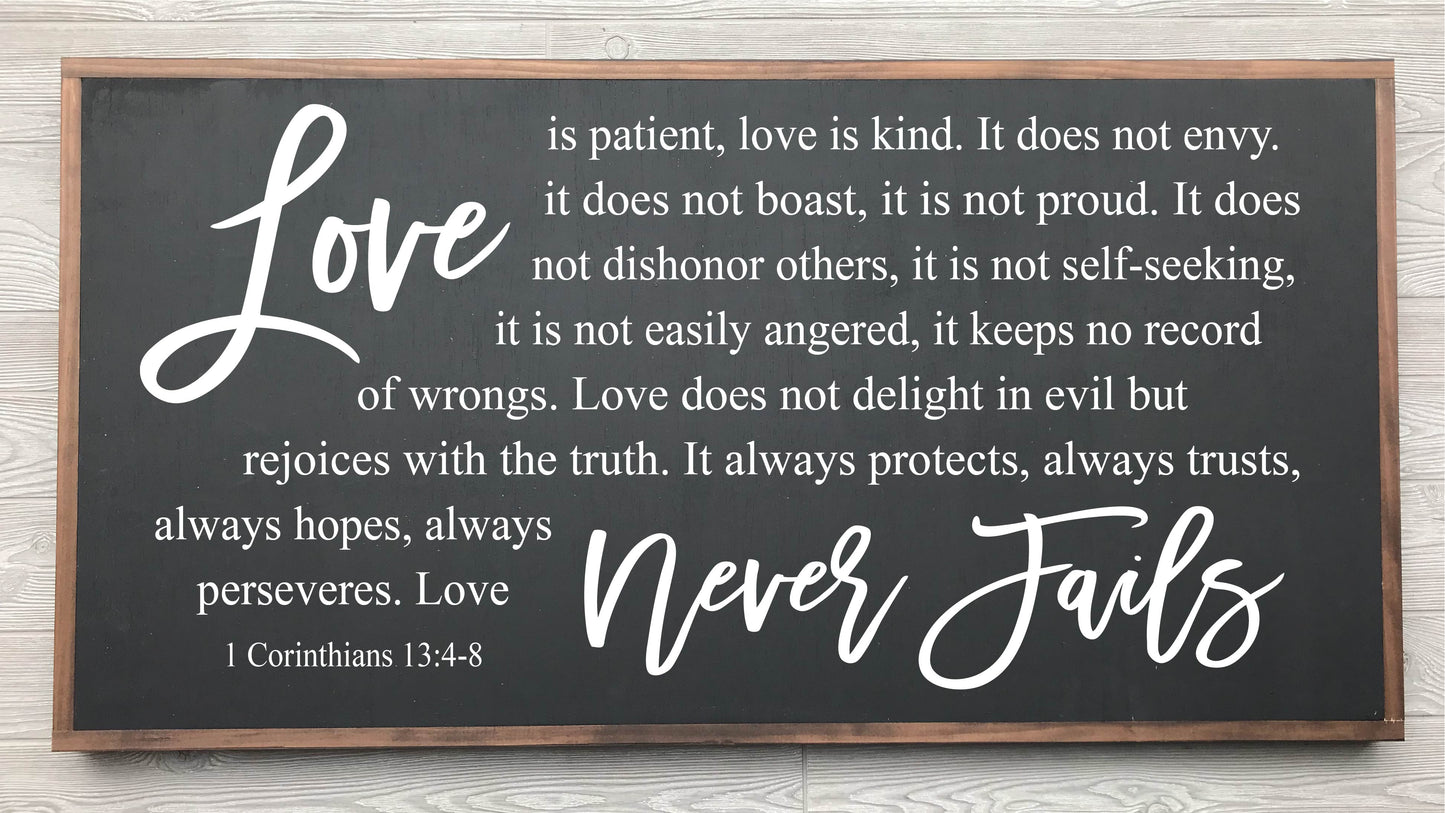 Love Never Fails Framed Wood Sign {Black Sign}
